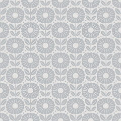 Hand drawn seamless pattern with decorative doodle flowers, repeat pattern with flowers and leaves