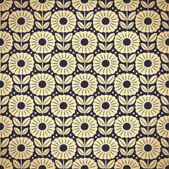 Hand drawn seamless pattern with decorative doodle flowers, repeat pattern with flowers and leaves