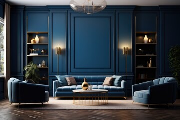 Fototapeta premium Blue Living Room With Coordinated Furniture