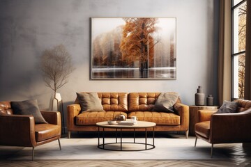 Cozy Living Room With Furniture and Wall Painting