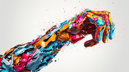 Fototapeta premium White robotic fist meets human fist highlighting technological fusion