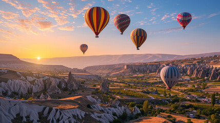 Naklejka premium Hot air balloon flies over Botan Canyon