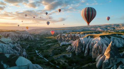 Hot air balloon flies over Botan Canyon - obrazy, fototapety, plakaty