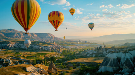 Naklejka premium Hot air balloon flies over Botan Canyon