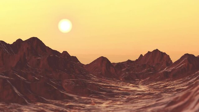 Sunset From Planet Mars Surface HD Stock Footage