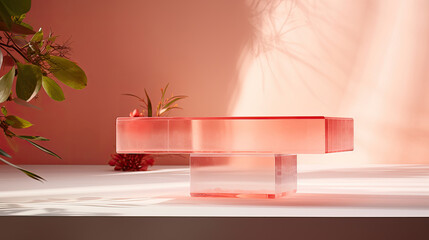 Subtle acrylic podium with coral setting for wellness items