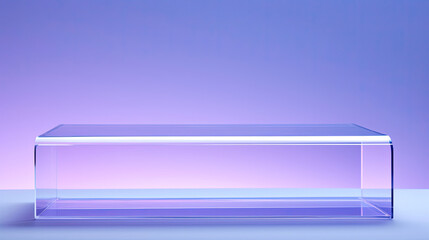 Minimalist acrylic podium with periwinkle background for tech items
