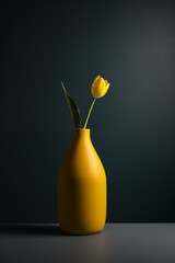 Minimalist still life with a single tulip in a matte vase. 