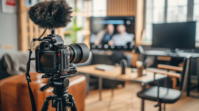 Camera and Podcast interviews in a modern studio