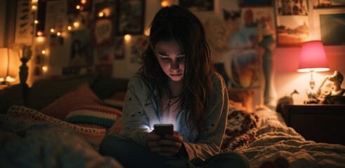 Fototapeta na wymiar Face of teenage depression: A young Girl Facing the harsh reality of social networks