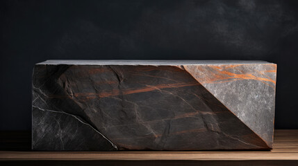 Slate stone podium with earthy hues for natural skincare products - obrazy, fototapety, plakaty