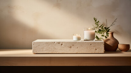 Clean limestone podium ideal for natural skincare products - obrazy, fototapety, plakaty