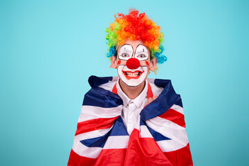 Global crisis and stupid government. A funny guy and his problems. Blue background.