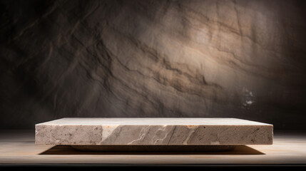 Natural marble platform warm lighting for handcrafted decor - obrazy, fototapety, plakaty