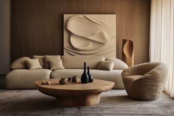 Fototapeta na wymiar Spacious Living Room With Furniture and Wall Painting