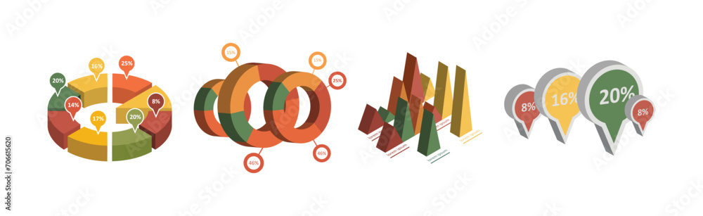 Aufkleber isometric infographic elements with chart and diagram vector set