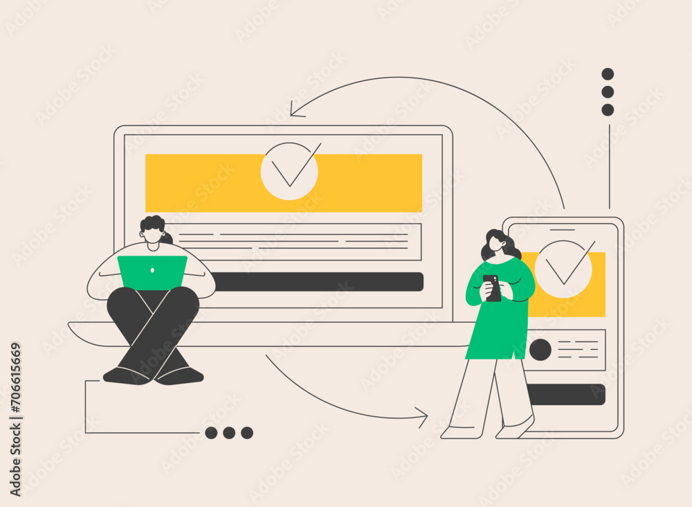 Aufkleber cross-device syncing abstract concept vector illustration.