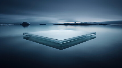 Floating ice platform indigo for serene tech accessory showcase - obrazy, fototapety, plakaty
