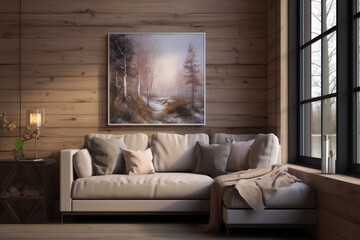 Living Room With Couch and Painting on Wall