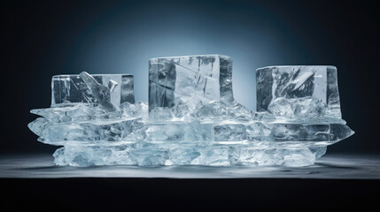Soft-lit transparent ice podium suited for showcasing premium drinks