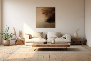 Fototapeta premium Spacious Living Room With Furniture and Wall Painting