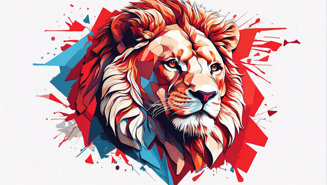 Illustration of lion head, Silhouette or logo for t-shirt and wall decoration art, Low poly acrylic painting , Generative AI