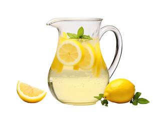 a pitcher of lemonade with lemons and mint - obrazy, fototapety, plakaty