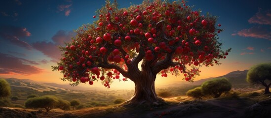 Pomegranate tree with ripe fruit.