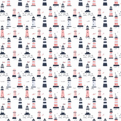 Lighthouses seamless pattern. Can be used for gift wrapping, wallpaper, background