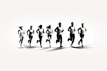 Fototapeta na wymiar group of runners running together in black and white 