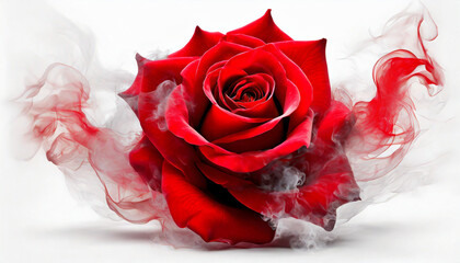 Piękna, czerwona Róża w dymie. Tapeta, urodziny, Walentynki. Generative AI - obrazy, fototapety, plakaty