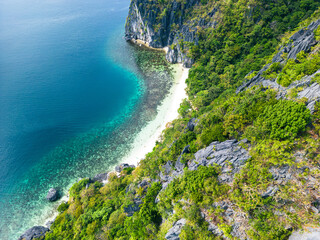 Seven Commandos Beach. Palawan Tropical Landscape. Aerial View. El Nido, Palawan, Philippines. Southeast Asia.