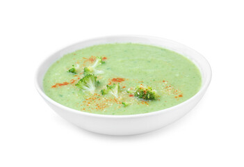 Delicious broccoli cream soup isolated on white