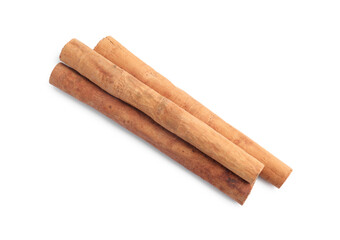 Aromatic cinnamon sticks isolated on white, top view