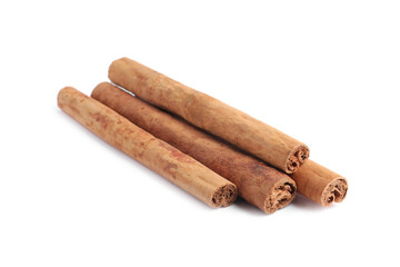 Dry aromatic cinnamon sticks isolated on white
