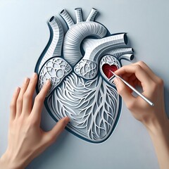 Heart Symphony Precision in 3D Paper-Cut Elegance. Explore Cardiovascular Brilliance with Papercutting Techniques, 70mm Lens Precision, and 32k Resolution for Visual Splendor.
