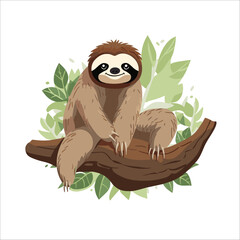 cartoon animal sloth on tree vector
