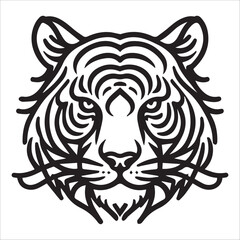 tiger head vector , black and white tiger head line art