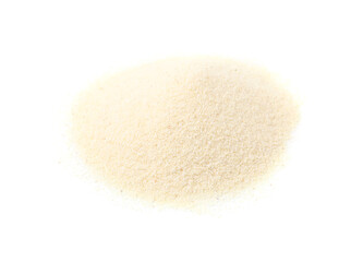 Pile of uncooked organic semolina isolated on white