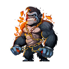 gorilla monster with fire cartoon angry vector