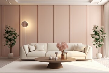 Pink Walls and White Furniture in a Cozy Living Room