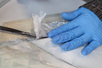 Textile fibre glass Fabric laying on Fiberglass products production process