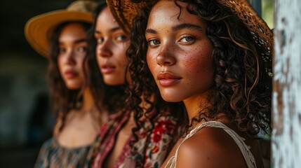 Obraz premium Group of beautiful different ethnicity women. Multi ethnic beauty and friendship. Portrait of diverse group of natural beautiful women