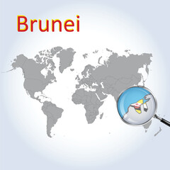 Magnified map Brunei with the flag of Brunei enlargement of maps, Vector Art