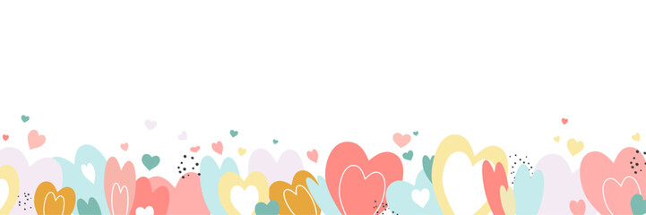 Abstract background banner made of bright decorative hearts for congratulations on Valentine's Day. Design for banner poster decoration. Flat style. Vector illustration.