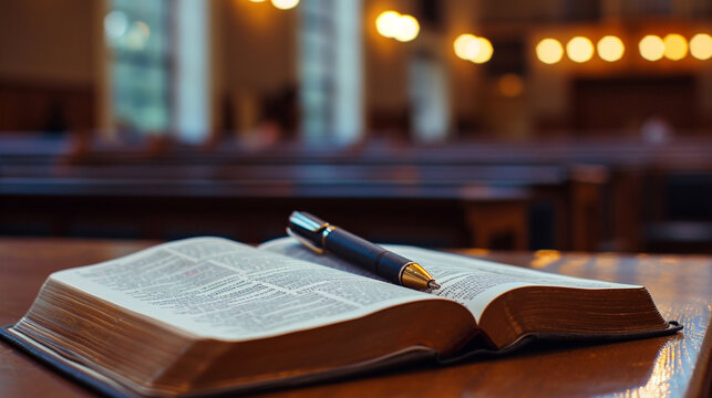 A church conference workshop focusing on bible study and interpretation, Church Conference, blurred background, with copy space