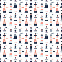 Lighthouses seamless pattern. Can be used for gift wrapping, wallpaper, background