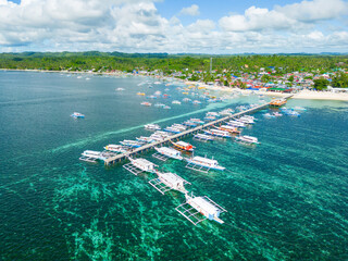 Philippines Aerial View. General Luna Town. Tropical Island Turquoise Blue Sea Water. Siargao Island, Philippines, Southeast Asia.