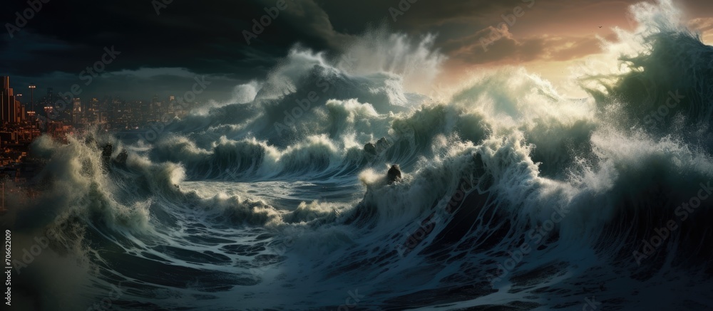 Canvas Prints Natural disaster involving seismic activity and large sea waves.