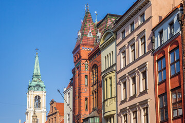 Colorful houses and towers in Torun, Poland
